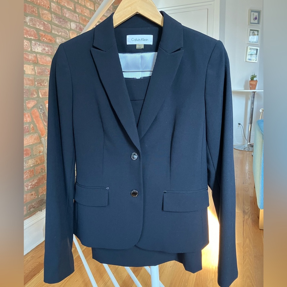 Calvin Klein Dark Blue Blazer + Skirt Suit